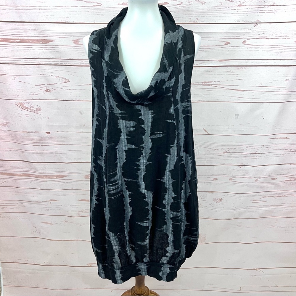 Tempo Paris Gauzy Cotton Lagenlook Tie Dye Stripe Cowl Neck Pocket Balloon Dress